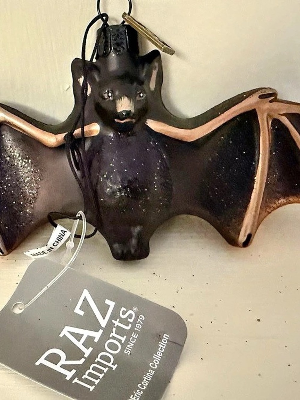 Raz Imports Eric Cortina Collection Glass Bat Ornament Glass Black & Brown